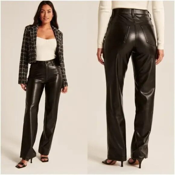 Abercrombie & Fitch Curve Love Faux Leather The 90s Relaxed High Rise Pant-26/2s - Picture 1 of 13